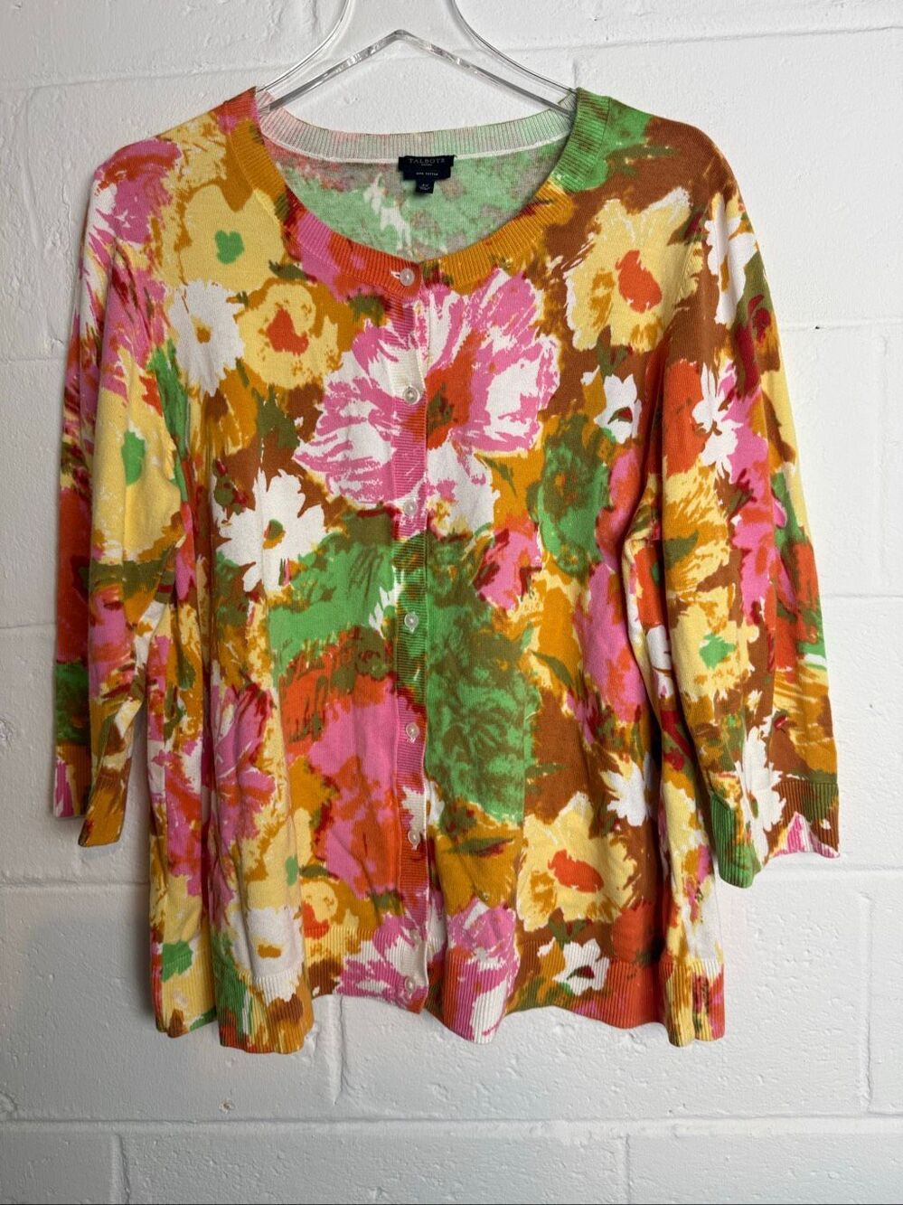 Talbots Woman 3X Pima Cotton Floral Cardigan Multicolor Cottagecore Preppy